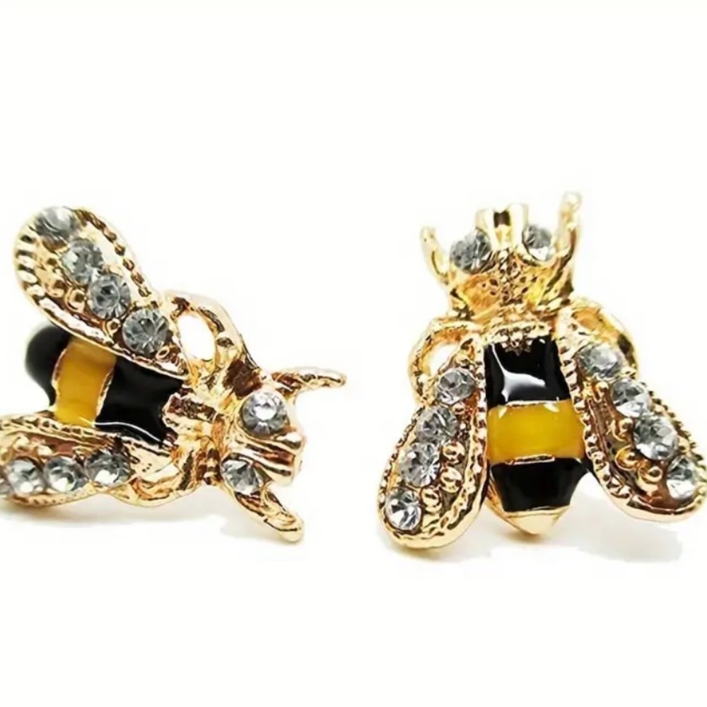 BUMBLEBEE Cubic Zirconia Yellow & Black Pierced Stud Earrings NWT
